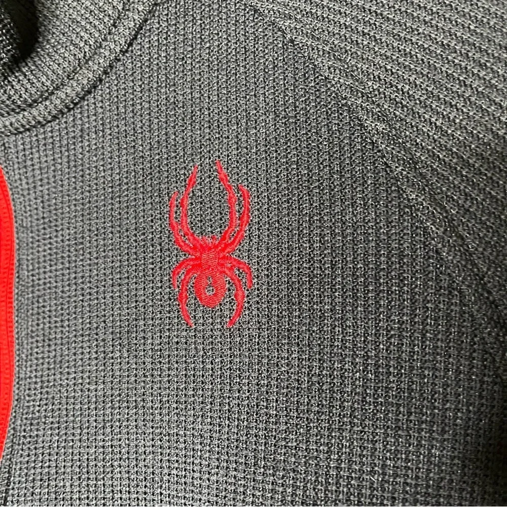 Spyder Youth Red Zip Front Mock Neck Ribbed Sweater Emblem on Front SZ XL